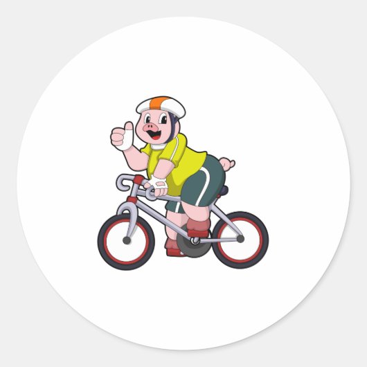 Sticker Rond Cochon avec vélo et casque (Devant)