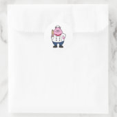Sticker Rond Cochon comme cuisson avec broche à rouleaux (Sac)