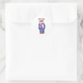 Sticker Rond Cochon comme marié avec costume (Sac)