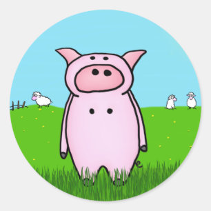Sticker Rond Cochon dans le champ
