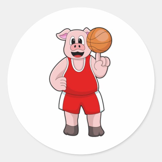 Sticker Rond Cochon de basket-ball (Devant)