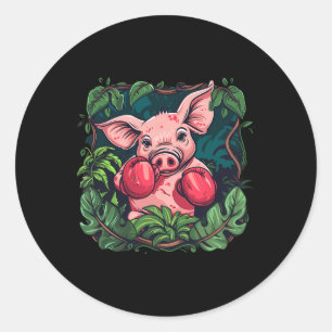 Sticker Rond Cochon de boxe avec gants de boxe Boxe pieds-poing