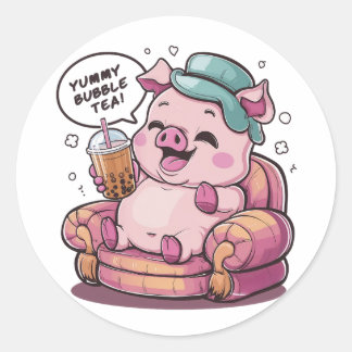 Sticker Rond Cochon De Dessin Adorable : Cosy, Kawaii Vibes