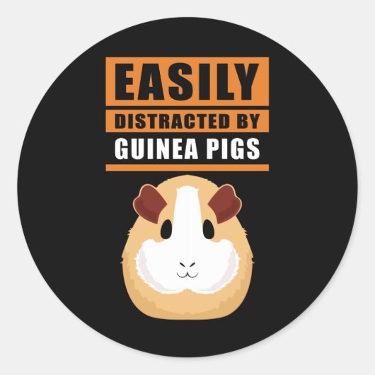 Sticker Rond Cochon de Guinée | Facilement Distrait Par Les Coc (Devant)