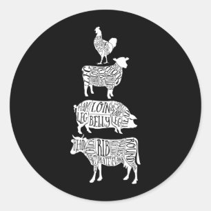 Sticker Rond cochon de vache boucherie charcuterie art petit po