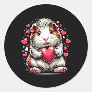 Sticker Rond Cochon d'Inde tenant un cœur Saint-Valentin Mignon