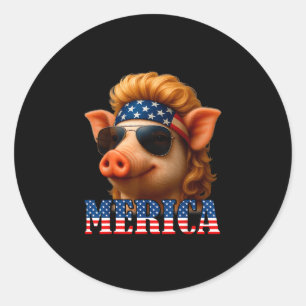 Sticker Rond Cochon drôle drapeau américain agriculteur jour de