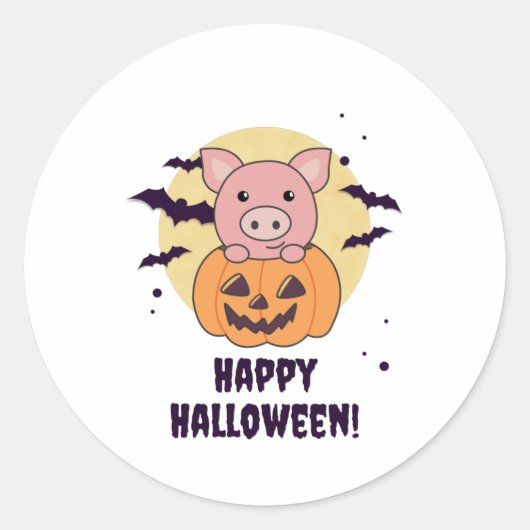 Sticker Rond Cochon En Citrouille Cochons Doux Joyeux Halloween (Devant)