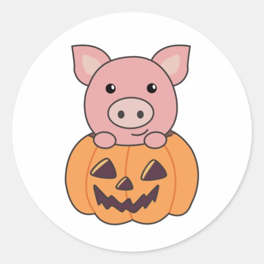 Sticker Rond Cochon En Citrouille Cochons Doux Joyeux Halloween (Devant)