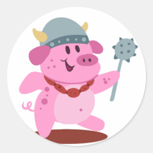 Sticker Rond Cochon en costume de viking choisir la couleur d