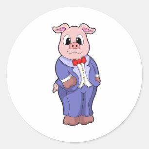 Sticker Rond Cochon en forme de chambre avec costume