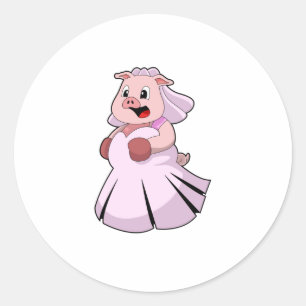 Sticker Rond Cochon en mariée avec robe Mariage.PNG