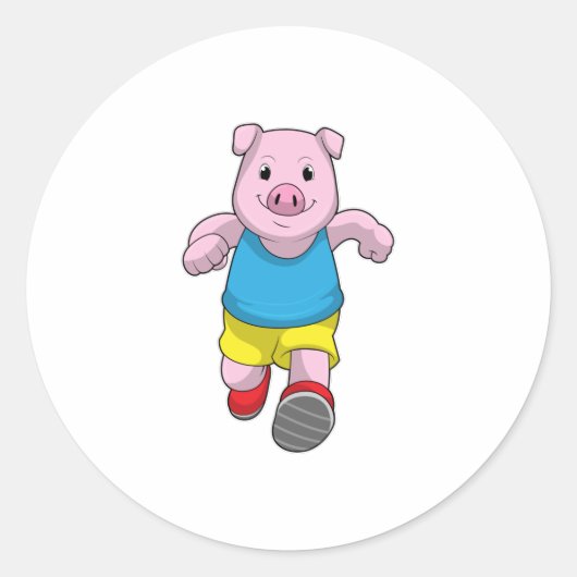 Sticker Rond Cochon en tant que coureur à l'exécution (Devant)