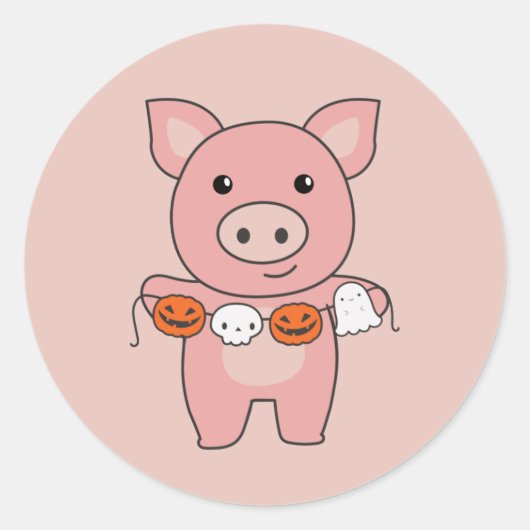 Sticker Rond Cochon Happy Halloween Citrouille Chat costume cla (Devant)