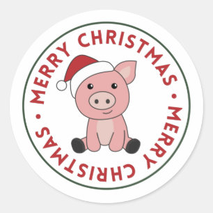 Sticker Rond Cochon Joyeux Noël Animaux Cochons Classic Round S