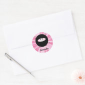 Sticker Rond Cochon Ninja personnalisé sur rose (Enveloppe)
