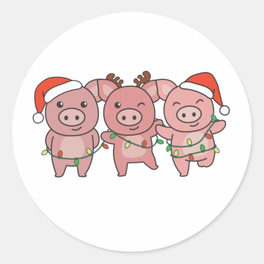 Sticker Rond Cochon Noël Animaux de Noël Cochons (Devant)