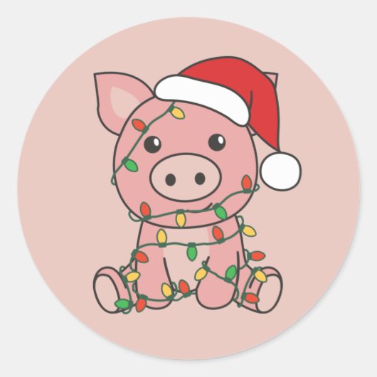 Sticker Rond Cochon Noël Animaux d'hiver Cochons Classic Round  (Devant)