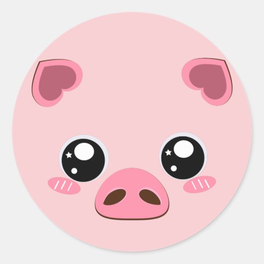 Sticker Rond Cochon rose mignon (Devant)