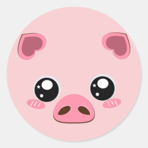 Sticker Rond Cochon rose mignon