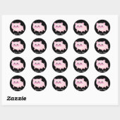 Sticker Rond Cochon rose mignon sur noir (Feuille)