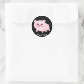 Sticker Rond Cochon rose mignon sur noir (Sac)
