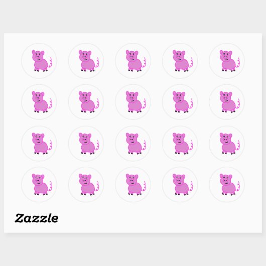 Sticker Rond Cochon rose mou à long queue (Feuille)