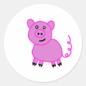 Sticker Rond Cochon rose mou à long queue (Devant)