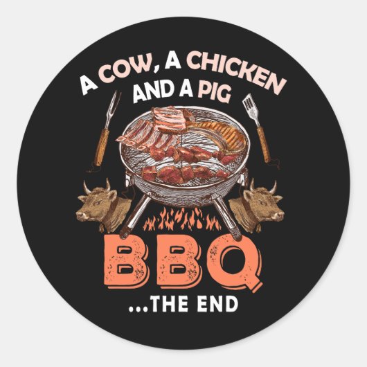 Sticker Rond Cochon Vache BBQ Fumeur Barbecue Grill Chef Papa (Devant)