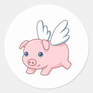 Sticker Rond Cochon Volant - Porcelet avec des Ailes