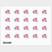 Sticker Rond Cochon volant rose blanc (Feuille)