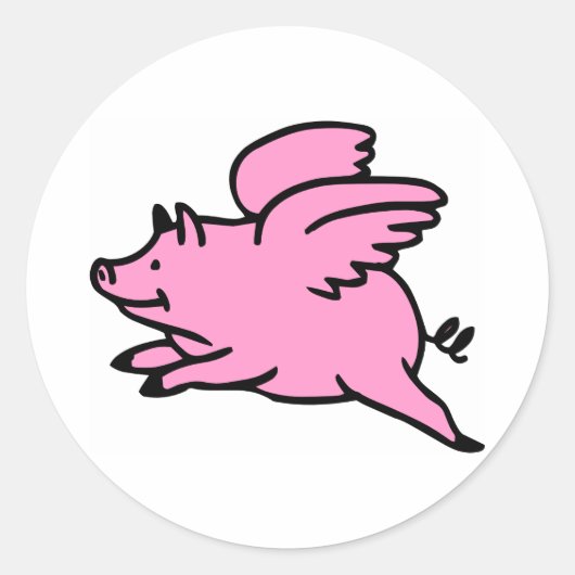 Sticker Rond Cochon volant rose blanc (Devant)