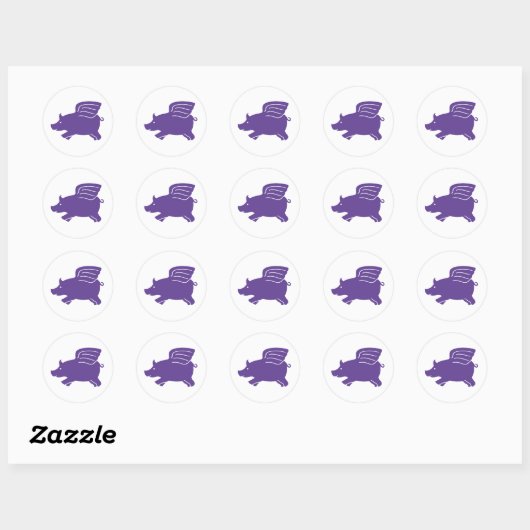 Sticker Rond Cochon volant - violet (Feuille)