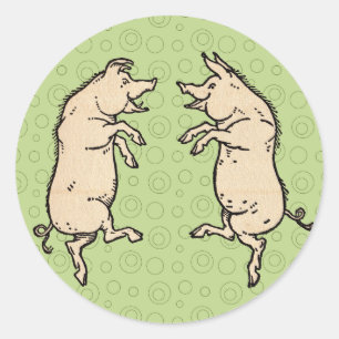 Sticker Rond Cochons Antiques Dansants : Jig de Cochonnet Fanta