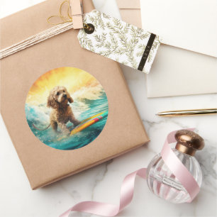 Sticker Rond Cockapoo Beach Surf Paining