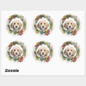 Sticker Rond Cockapoo Christmas Wreath Festive Pup (Feuille)