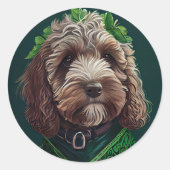 Sticker Rond Cockapoo Dog en robe de fête St. Patrick (Devant)