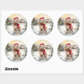 Sticker Rond Cockapoo Dog in Snow Christmas (Feuille)
