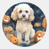 Sticker Rond Cockapoo Halloween avec citrouilles effrayant  (Devant)