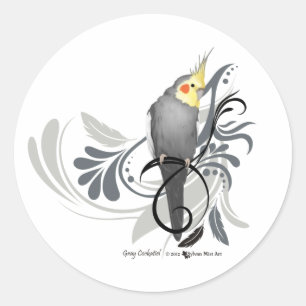 Sticker Rond Cockatiel gris