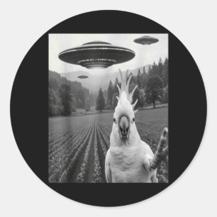 Sticker Rond Cockatoo selfie avec un OVNI alien drôle d'oiseau