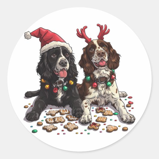 Sticker Rond Cocker de Noël Chiens espagnols (Devant)
