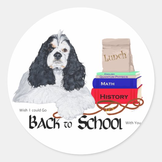 Sticker Rond Cocker Spaniel Américain Rentrée des Classes (Devant)