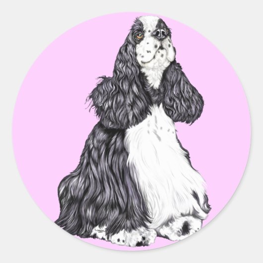 Sticker Rond Cocker Spaniel BW Parti (Devant)