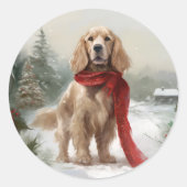 Sticker Rond Cocker Spaniel Chien dans Noël de neige (Devant)