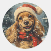 Sticker Rond Cocker Spaniel Christmas (Devant)