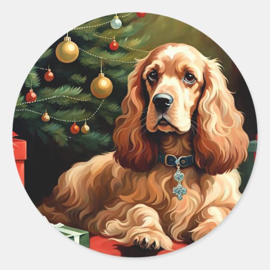 Sticker Rond Cocker Spaniel Christmas (Devant)
