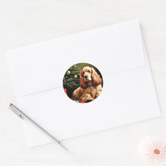 Sticker Rond Cocker Spaniel Christmas (Enveloppe)