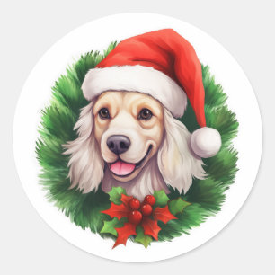 Sticker Rond Cocker Spaniel Christmas Wreath
