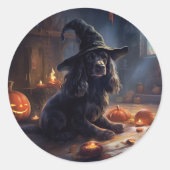 Sticker Rond Cocker Spaniel Citrouilles Halloween effrayant (Devant)